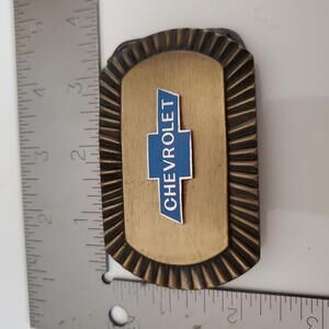 Vintage Chevrolet Metal Belt Buckle 3.5" x 2" Collectable Brass Black Blue